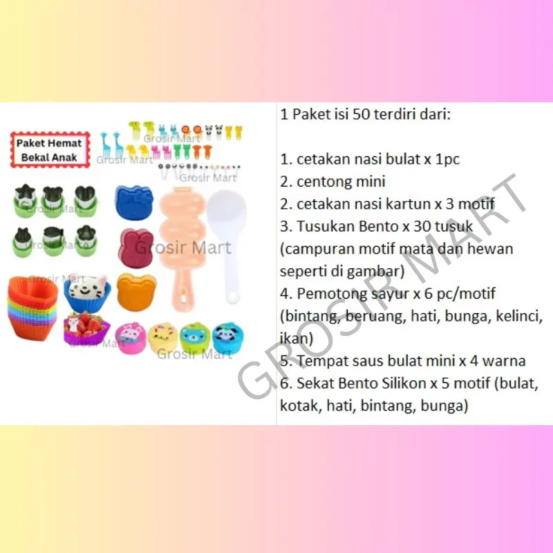 Isi 50 Paket Perlengkapan Bento Anak Set Komplit Bekal Anak Sekolah Cetakan Nasi Bento Bulat Karakter Murah Hemat Lengkap Peralatan Bento Tools Perintilan Bento Anak Hiasan Bento Tusukan Bento Karakter Lucu 3