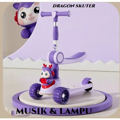 Mainan Scooter Anak SNI Roda 3 in 1 Skuter Dragon Kickboard Otoped Anak Dengan Lampu LED kursi dan Musik Outdoor Indoor Roller Skateboard untuk 2-8 tahun Anak 1