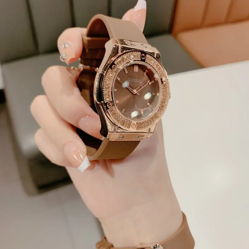 A36 đồng hồ thời trang nam nữ dây silicon size 38mm viền đá Watch Đeo Tay Women 4