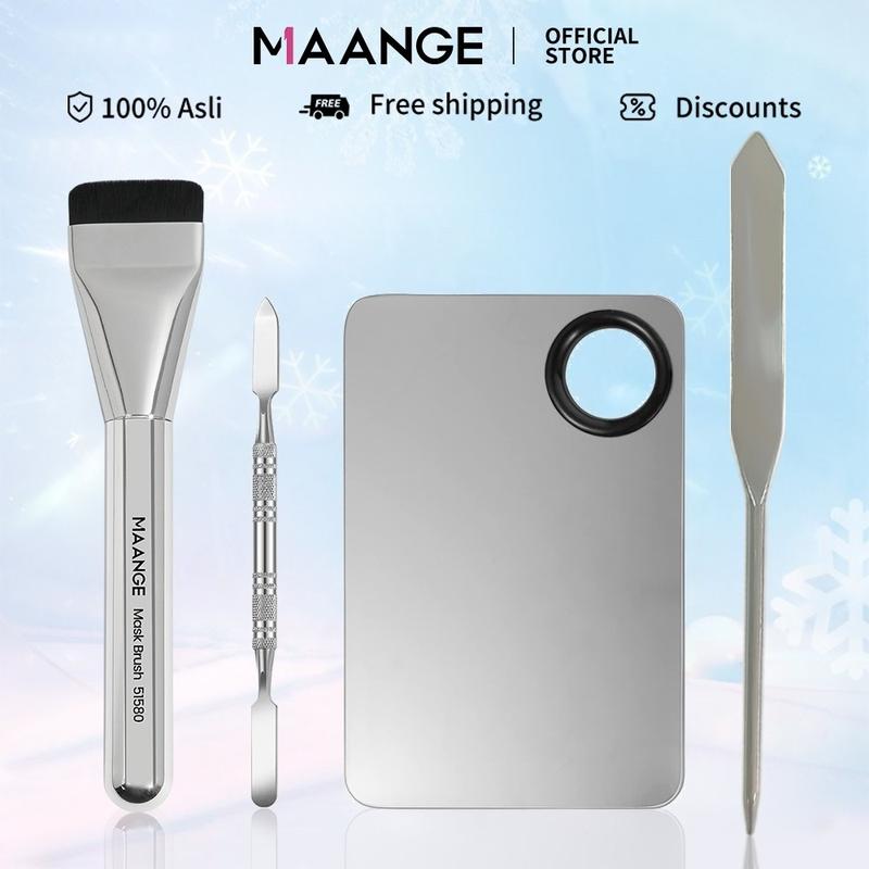 Bộ Dụng Cụ Khay Tán Kem Nền Bằng Thép MAANGE Chính Hãng Chống Gỉ Dễ Vệ Sinh 51580 + 1614 - Trang Điểm Cosmetic Mỹ Phẩm