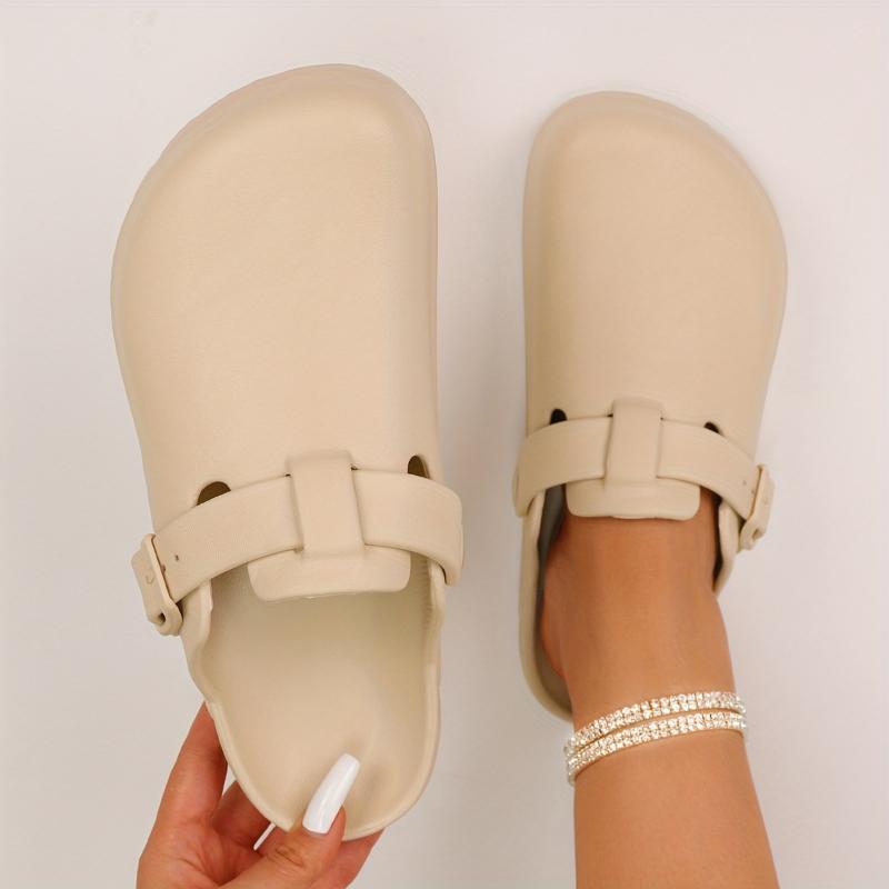 Product Introduction of Women's Solid Color EVA Clogs, Buckle Band Lightweight Soft Sole Walking Clogs, Half Versatile Daily Footwear Shoe Girl 22