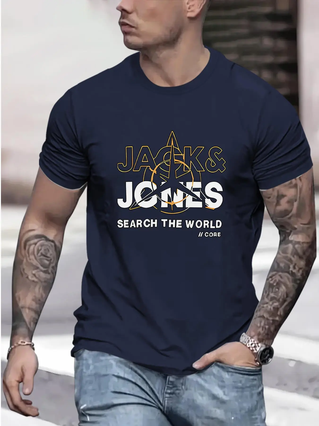 Men's Regular Fit Figure & Letter Print Round Neck Tee, Casual Short Sleeve Crew Neck T-shirt for Summer, Fashion Men's Top for Daily Wear