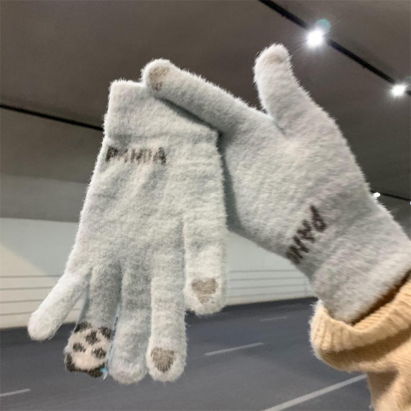Kawaii Touchscreen Winter Gloves‌ – 5-Finger Knitted Design with Thermal Fleece Lining, Waterproof TPU Thumb Patch & Reflective Stripes (Bike Riding Approved) ‌ 8