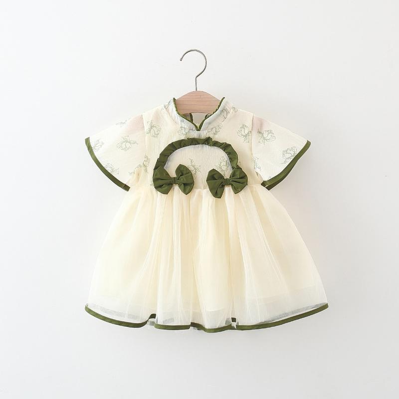 Váy Phong Cách Trung Quốc Cho Bé Gái, Bộ Sưu Tập Mùa Hè, Thiết Kế Nơ Ngọt Ngào, Làm Bằng Lưới, Váy Công Chúa, Thích Hợp Cho Trẻ Sơ Sinh 0-3 Tuổi, Trang Phục Hanfu