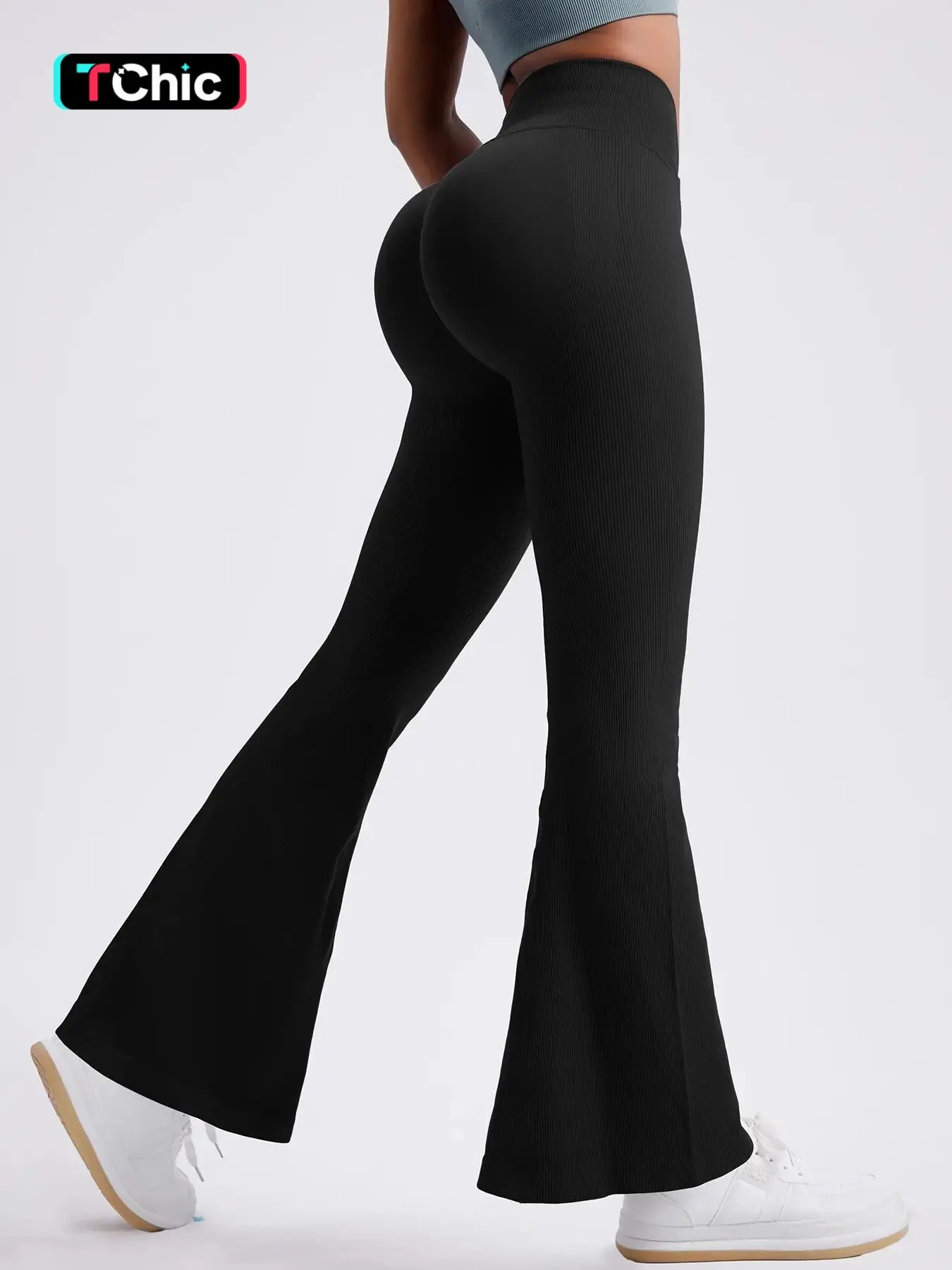 Women's Basic Solid High Waist Flare Leg Groove Pants, Lady Casual Comfy Trousers for Gym Workout Fitness, Flared Leggings for Women, Women Bottom, Gym Clothing, Ladies Sportswear for Fall, Leggings for Women, Winter Clothes Women, Embrace Pants