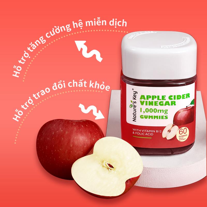 0 chất béo, 0 lo lắng khi dùng | Kẹo dẻo Giấm táo Nature’s Key, 1000mg Giấm táo nguyên chất cùng nhiều Vitamin thiết yếu 8