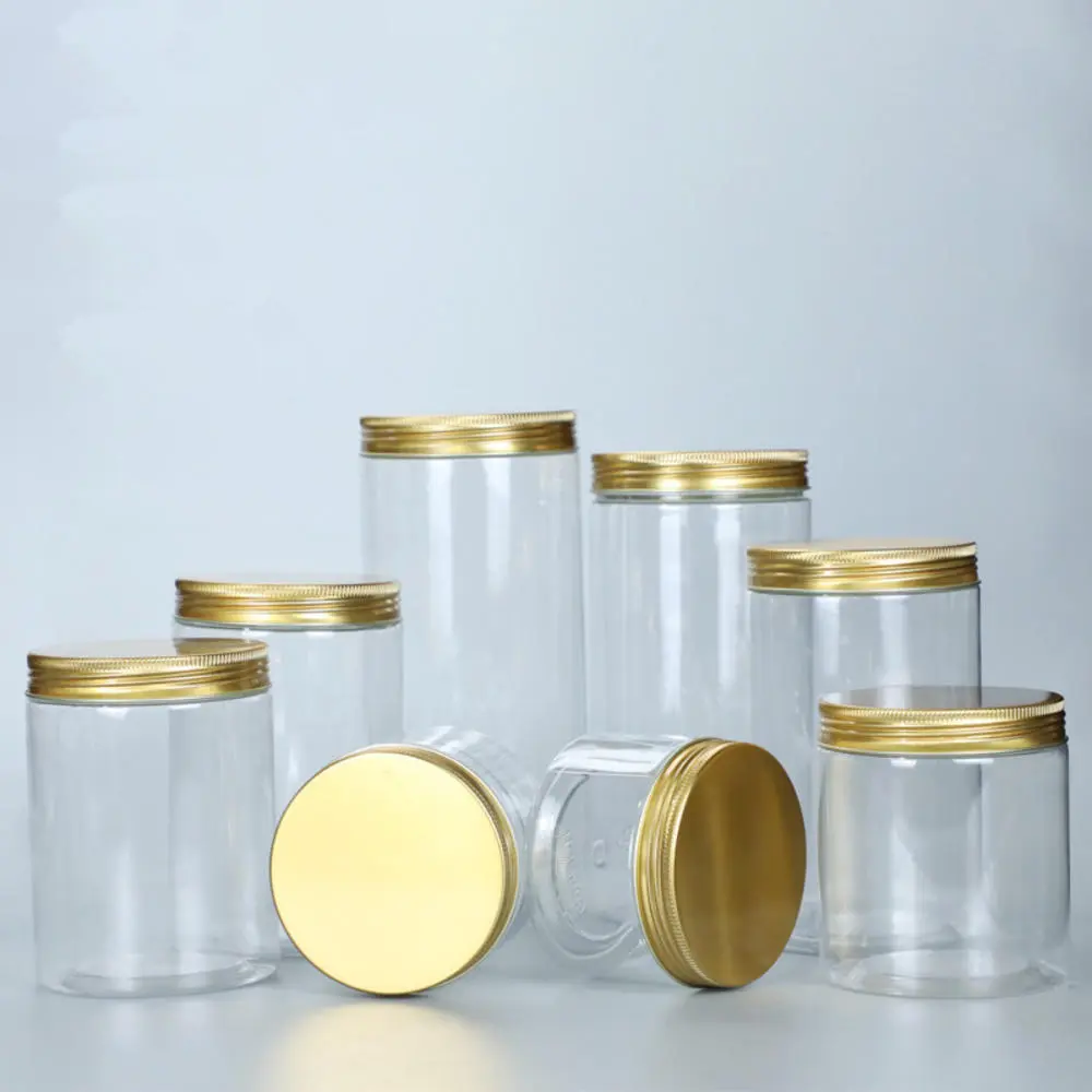 &nbsp; Transparent storage containers Scratch-resistant  Transparent  Aluminum covered plastic jars  Diameter 55mm/65mm Wide-mouth storage jars for