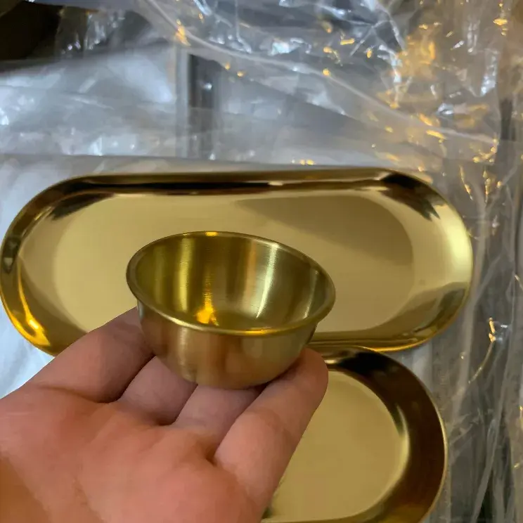 Khay, Bát Inox, Khay Hạt Đậu, Cốc Đựng Bông, Chén Inox Mạ Vàng Sang Trọng 8