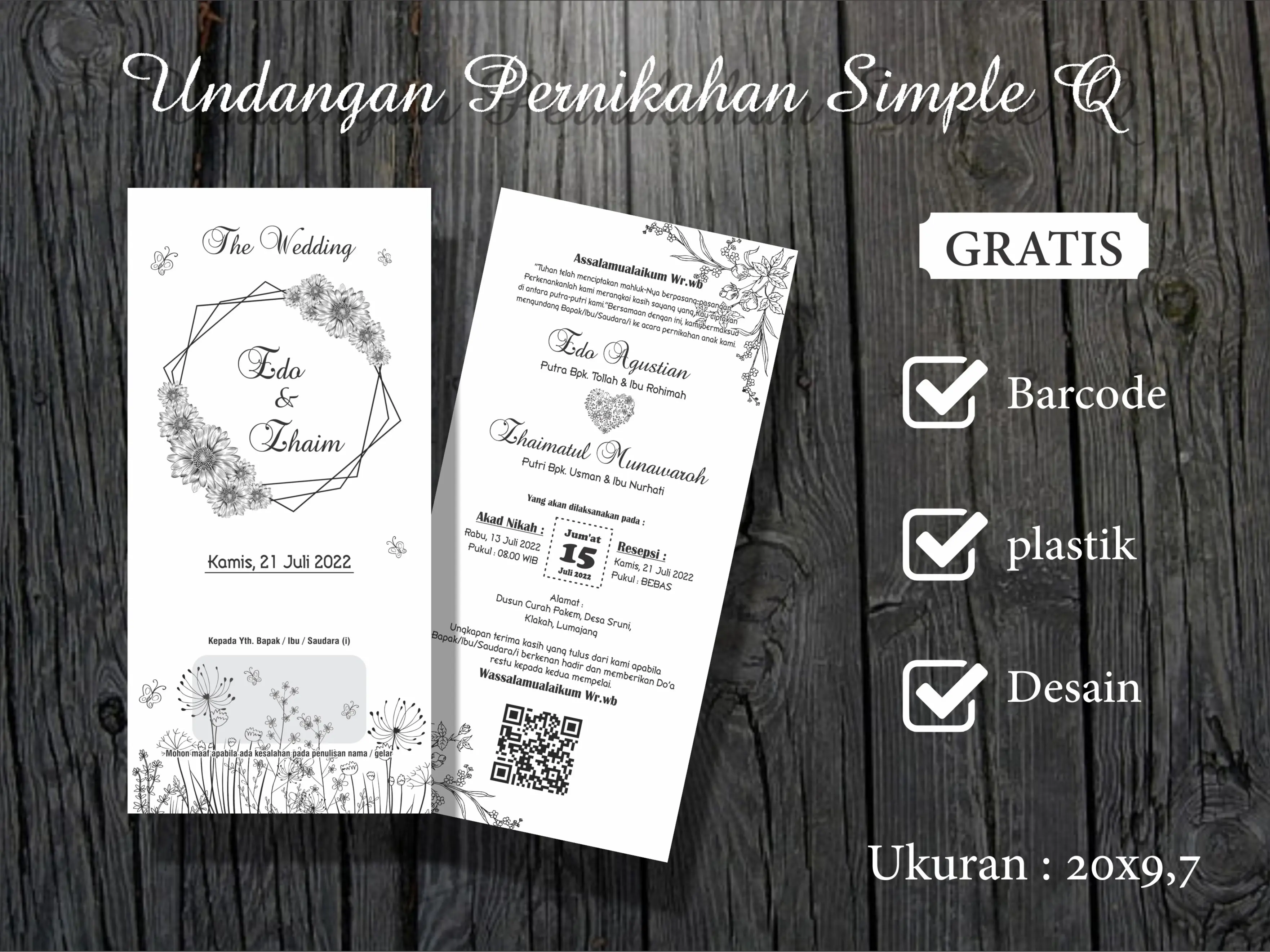 (50 Pcs) Undangan Pernikahan 1 Lembar Simple R Cards
