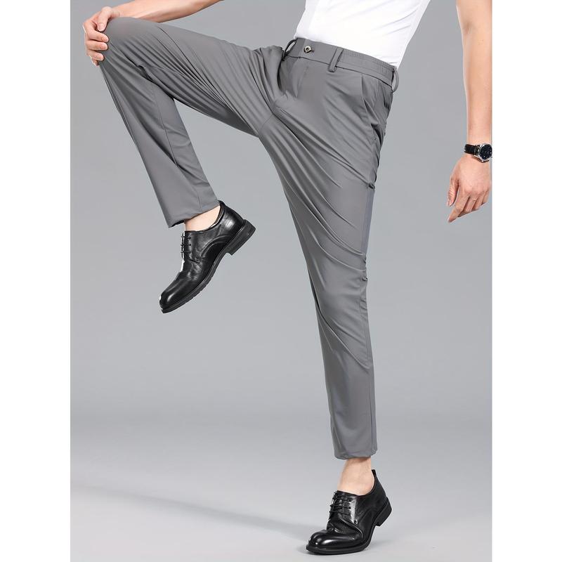 Men'S Stylish Summer Business Casual Pants - High Stretch, Thin Ice- Straight Leg Trousers with Button Detail, Black, Perfect for Office & Formal Events, Work Pant 5