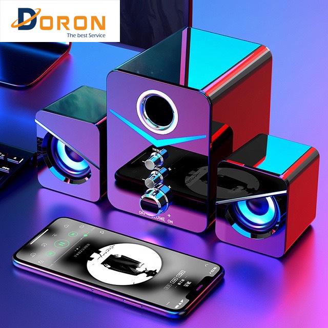 Bộ 3 Loa Máy Tính D221 Super Bass, Có Đèn LED, Dùng Cho Laptop, PC Nghe Nhạc Loa Vi Tính