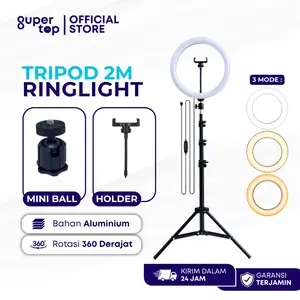 Tripod 2M Ringlight 360 Phone Stand Live Makeup Light Phone Holder with 3 Warm Light Tripot Paket dengan Lampu