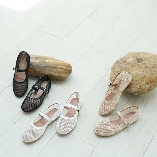 SAHIKU - Candice Mesh Flat Shoes II Sepatu Balet Fishnet Mary Jane II Flatshoes Jaring Net Korean Style Wanita