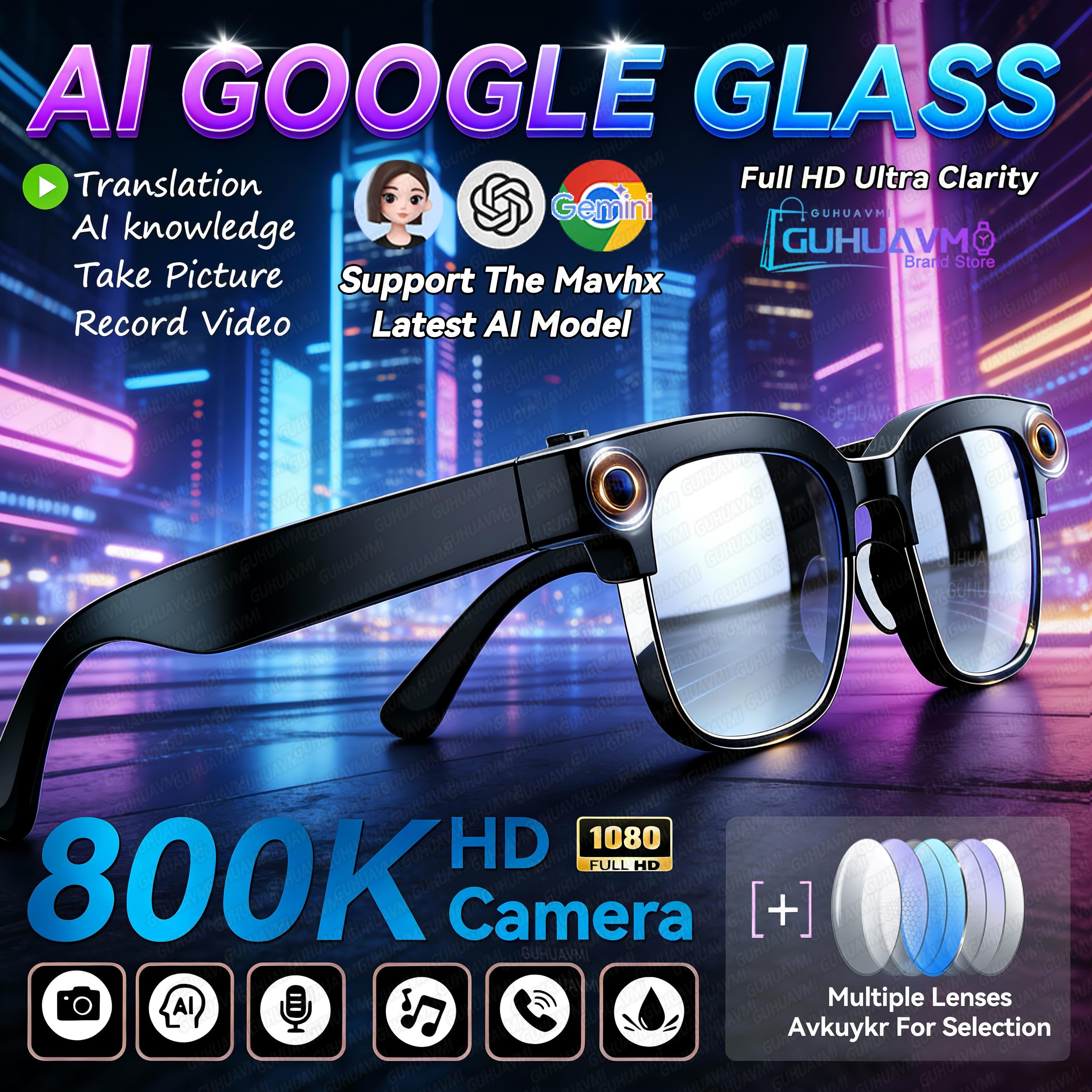 2026New AI Smart Glasses 120+Language Translation 800W Pixel Camera Video Music Player Call Business 8K Color Change Glasses Men - Image 2