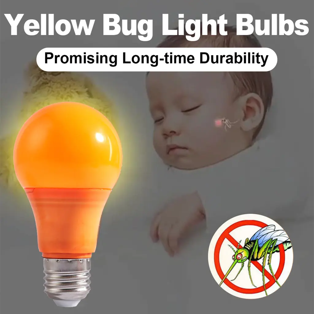 Bóng đèn LED lỗi màu vàng, Bóng đèn đuổi muỗi sóng ánh sáng vỏ cam, 9W E27 110-220v, Máy diệt muỗi trong nhà, Bẫy ruồi, Máy bắt thu hút côn trùng, Quả cầu quang học, Bẫy điện trong Vườn