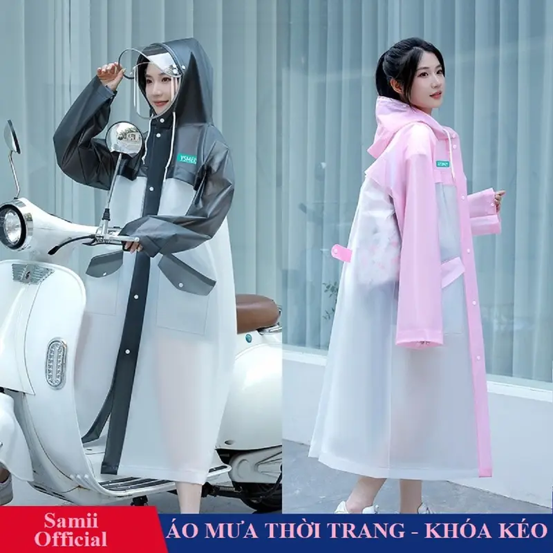 [Đeo được balo] Áo Mưa Trong Suốt Kiểu Dáng Thời Trang Có Khóa Kéo Và Có Nón Bảo Vệ Che Mưa Cực Tốt -YSM 0