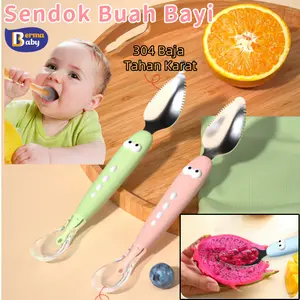 Berma Baby Sendok Buah Bayi/Spoon Fruit Scrapper Sendok Kikis Buah/Sendok Makanan Bayi Stainless Steel/Dengan Scraper Untuk Sayuran Buah