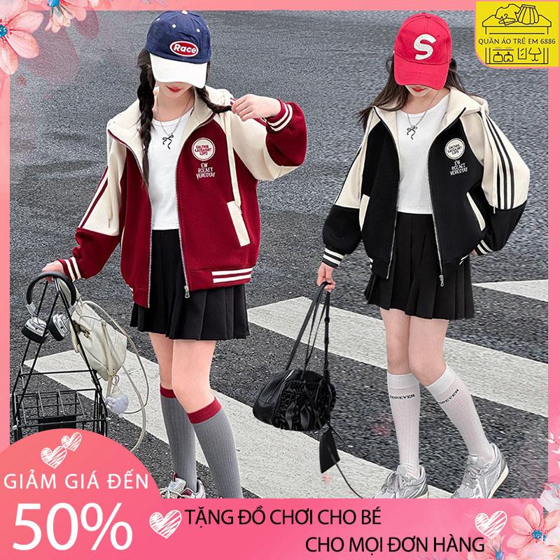 Áo khoác thu đông nữ áo khoác bomber bé gái 18-52kg mẫu EW áo khoác bóng chày nỉ dày dặn áo bomber bé gái áo khoác bé gái