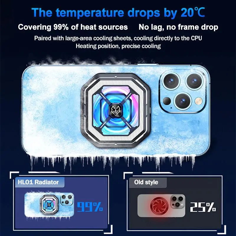 HL01 Magnetic Phone Cooler, 2 in 1 Phone Cooling Fan, Magnetic Back-clip Cooling Fan Radiator, Universal Mobile Phone Cooling Radiator, Phone Accessories 7