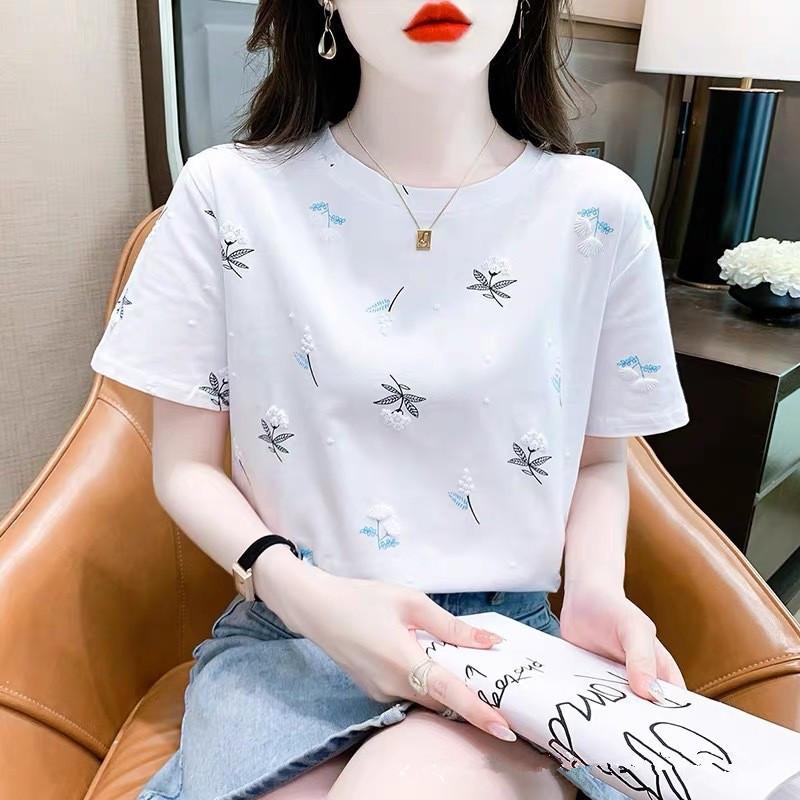 Bán chạy, in ấn áo sơ mi của phụ nữ, in ấn tay áo ngắn, hàn quốc mới, hào phóng mềm dẻo, đồ họa, phù hợp với các sinh viên văn phòng, một loạt các lựa chọn phong cách, áo sơ mi cỡ lớn của phụ nữ Voi Women Top Voan Shirt 8