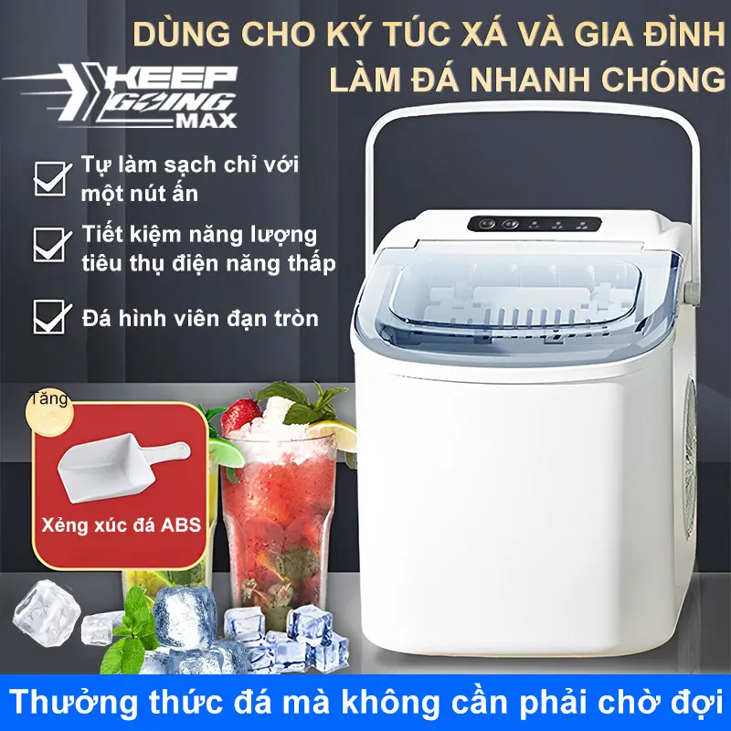 Máy làm đá mini công suất lớn hoàntoàn tự động 15kg đá Tạo Đá Siêu Tốc Trong 6 - 8 Phút,Bảo hành 5 năm