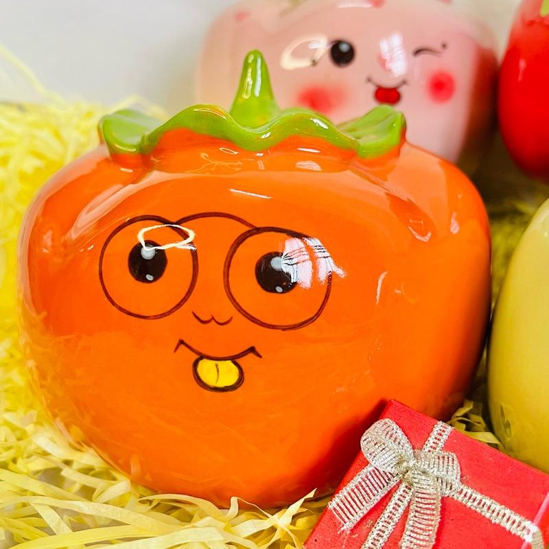 Quả hồng tiết kiệm cực đáng yêu - MẶT NGẪU NHIÊN/ Heo đất tiết kiệm/ ống heo tiết kiệm hình quả hồng/ heo sứ tiết kiệm/ gốm sứ Bát Tràng 6