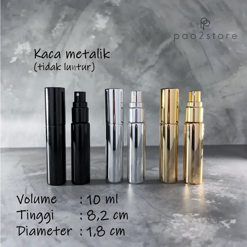 Botol Spray 10ml Kaca Metallic / Metalik Coated - Parfum Travel Size Isi Ulang Decant Aluminium Glass 1