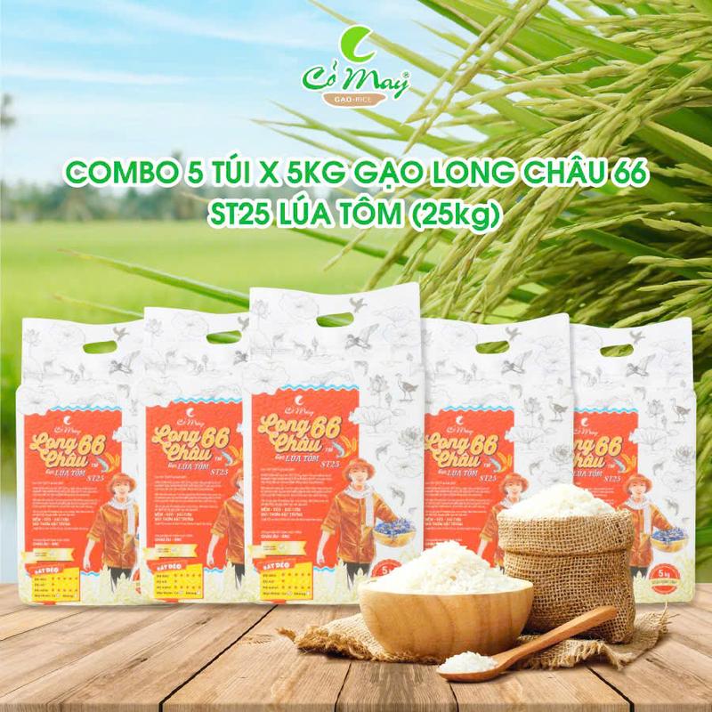 Kho HCM - Combo 5 túi Gạo Long Châu ST25 lúa tôm thơm dẻo (5 túi x 5kg) - 25kg