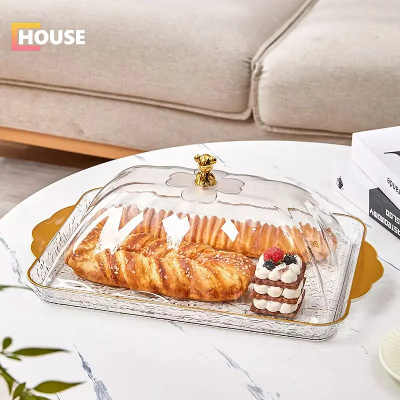 Nampan Serbaguna/ Bear Drag Tray With Lid/ Nampan Snack Tray Nampan Buah Piring Dessert 27/33 CM