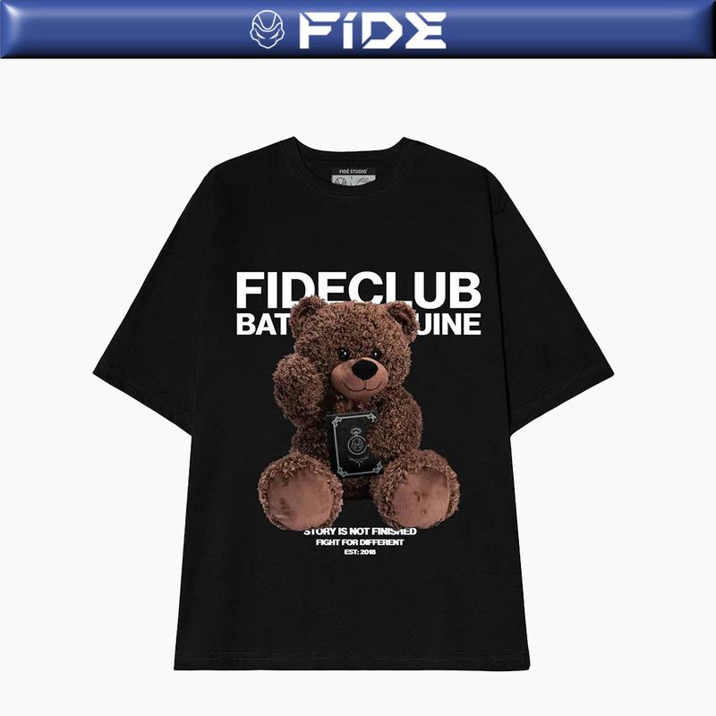 ÁO THUN COTTON UNISEX FIDE GẤU JK Menswear Nam Cổ Tròn Đen