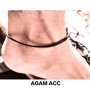 AGAM ACC Gelang Kaki Kulit Sintetis Adjustable Korea Elegan Hitam untuk Pria dan Wanita Bahan Berkualitas Tahan Lama Nyaman Digunakan