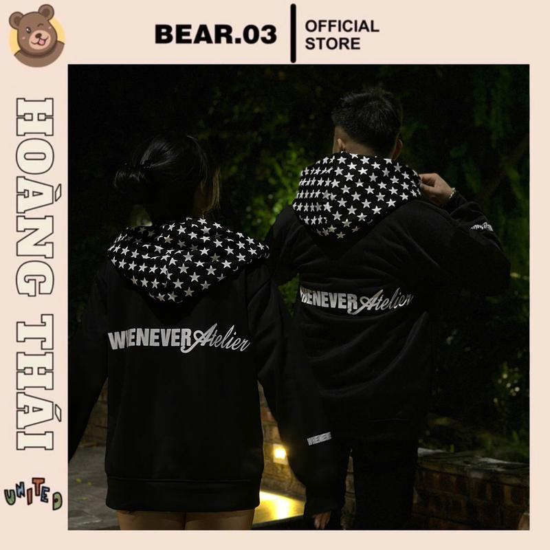 ÁO NỈ HOODEI KHÓA MŨ HỌA TIẾT NGÔI SAO , NỈ BÔNG MŨ 2 LỚP NAM NỮ Hoodie Menswear Top Unisex