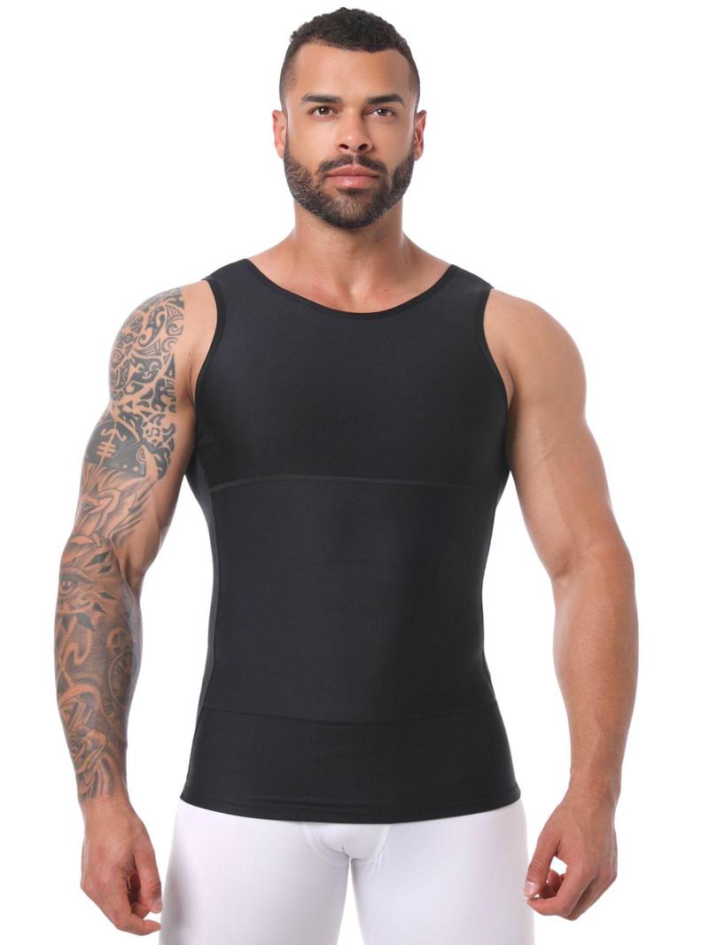 Product Introduction of Men's Solid Color Round Neck Compression Shapewear Tank Top, High Stretch Tummy Control Shaper Vest, Men's Shapewear for All Seasons 9
