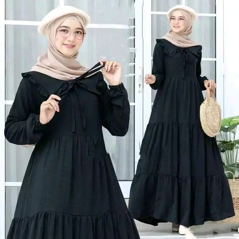 Gamis Midi Dress Rempel Ruffle Susun Crinkle Airflow Premium Muslim Wanita Nyaman Panjang Balon Variasi Remaja Motif Kondangan Gaun Lebaran 1