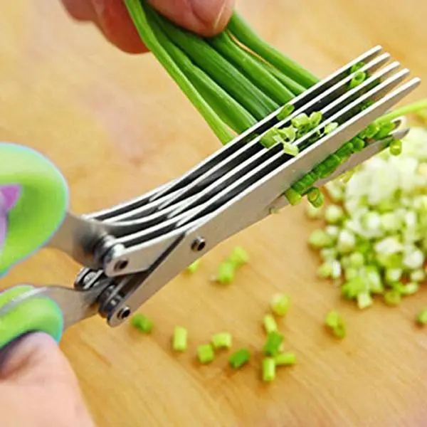 Chefaith 5-Blades Kitchen Herb Scissors [Blunt-Tip Kids Scissors As Bonus] - Super Sharp Stainless Steel Shears With Anti-Slip Silicone Coated On The Handle For Perfect Grip And Comfortable Use, Green