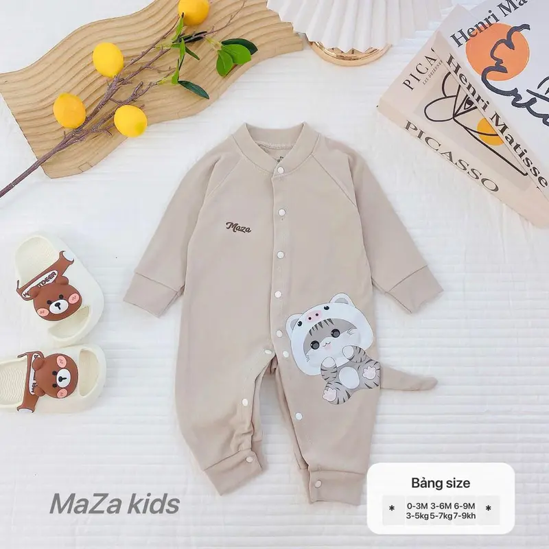 Bộ body body dài tay nỉ bé trai bé gái sơ sinh Mazakids phối đuôi cún chất nỉ nhung mềm mịn giữ ấm cho bé 5