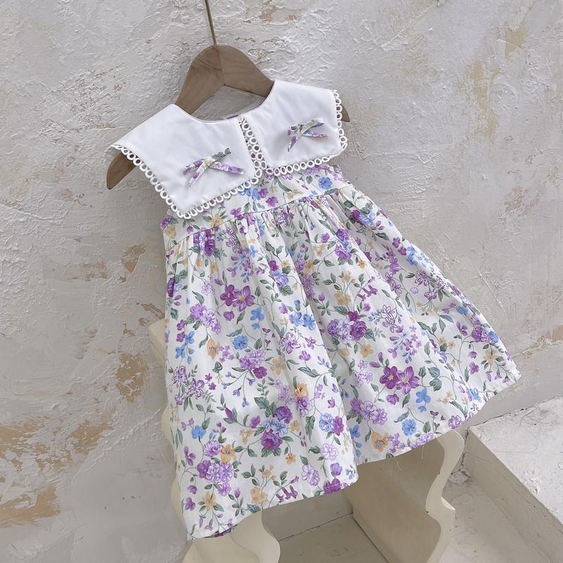 [Minh Anh Kids]Váy Sát Nách Bé Gái Váy Cổ Thủy Thủ Chất Thô Lụa Mềm Mịn Mát