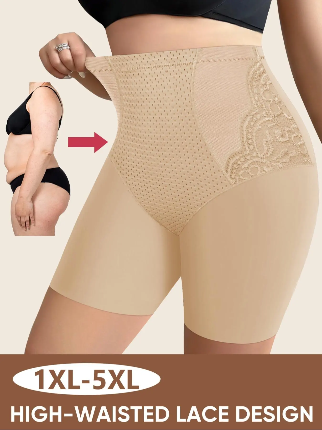 【Plus Size】 Solid Color High Waist Shapewear Shorts, Breathable Comfortable Shapewear Bottoms for Daily Wear, Women's Shapewear for All Seasons