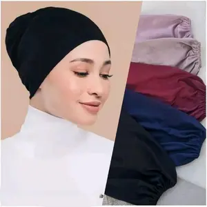 dalaman kerudung model bandana arab polos..ciput kaos karet premium Hitam Jilbab Instan
