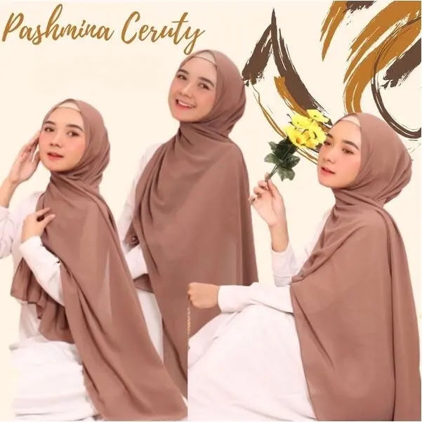 Pashmina Cerruty Babydoll Premium || Pashmina Polos Cantik Ceruty