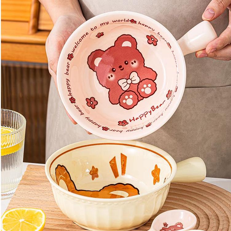 Thố tay cầm dễ thương, bát sứ có tay cầm xinh, Không kèm thìa 2