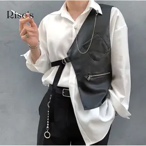 Riseleather.id leather vest asymmetrical casual street style asimetris