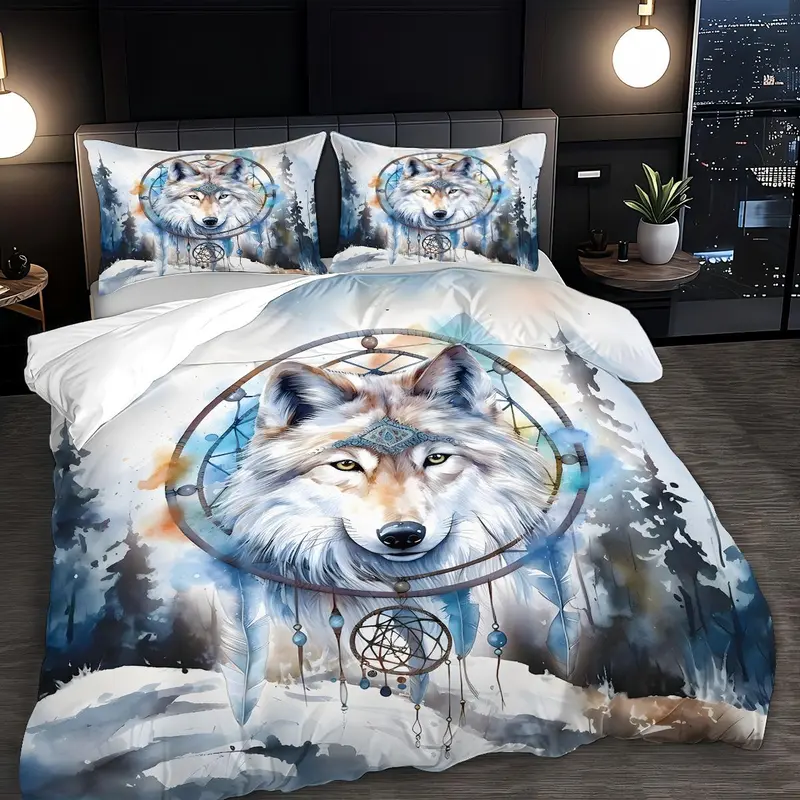 Wolf Pattern Duvet Cover Set, 3 Counts/set Including 1 Duvet Cover & 2 Pillowcases, Soft Lightweight Bedding Set for Home Bedroom 6
