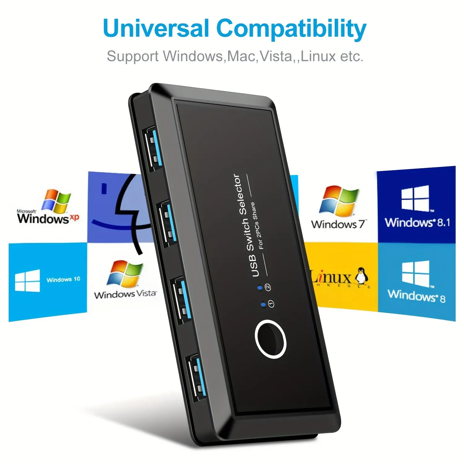 Bộ chuyển đổi USB 3.0, Bộ chọn 2 máy tính để chia sẻ 4 thiết bị USB, Chuyển đổi cho bàn phím, chuột, máy in, máy quét, U-đĩa, ổ cứng, tai nghe, Tương thích với Windows / Linux