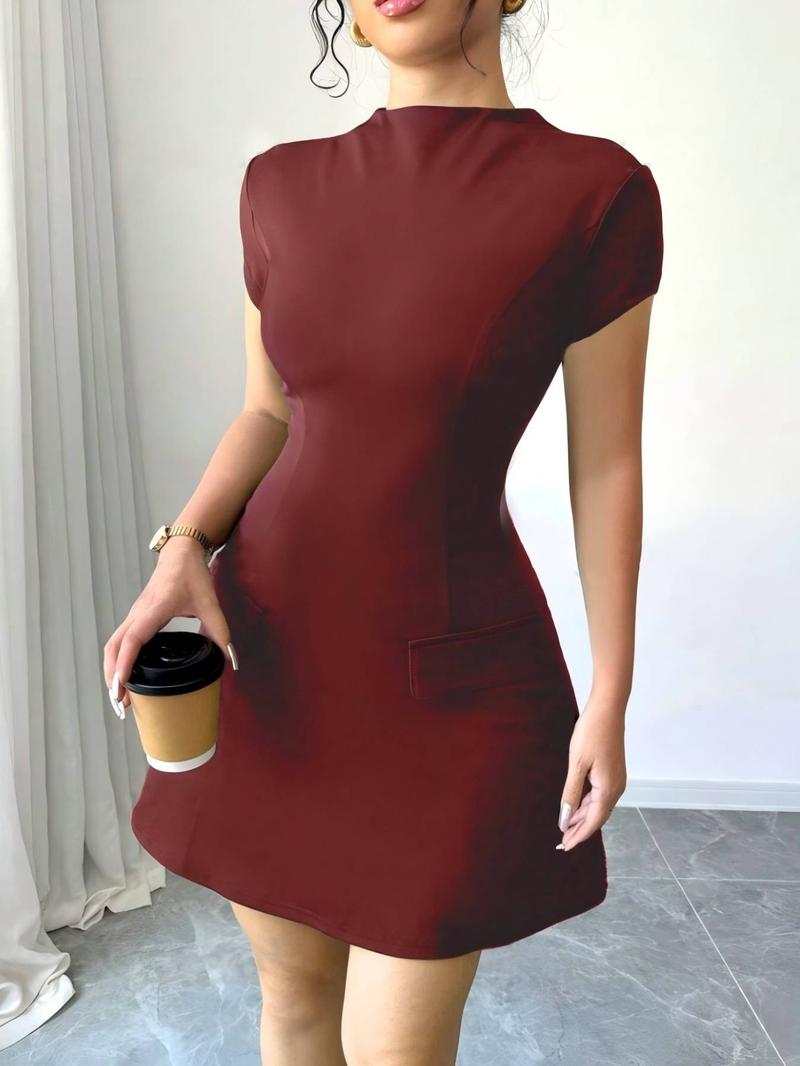 Product Introduction of Women's Solid Color Dress, Fashion Casual Short Sleeve Short Dress for Daily Outdoor Wear, Women Dress for Spring Fall Valentine's Day, gift 3