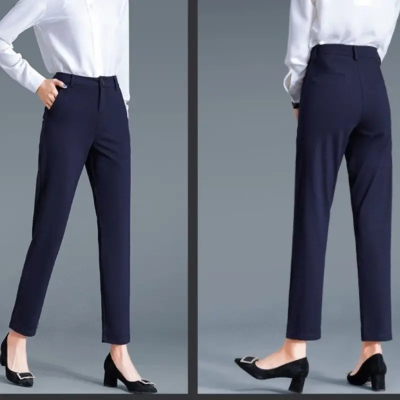 Quần vải nữ công sở dáng baggy ống đứng vừa kiểu mới cạp cao Quần tây nữ lưng cao đi học chất tuyết mưa màu đen trơn mềm Pants Denim Ong Women 5