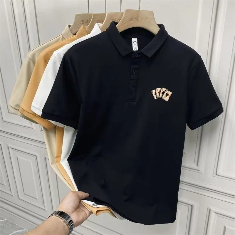 Áo Thun ngắn Tay Cổ bẻ xuống Thương Hiệu Hợp Xu Hướng Thời Trang, Hàng Mới Về 2025, Áo Polo Nam Màu Đen, Áo Thun Thường Ngày Quần Áo