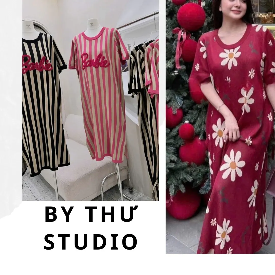 Đầm sọc len dệt kim chữ Babie Thái lan chính hãng Nữ Women