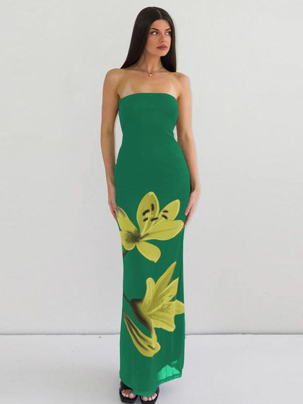2022 Summer Strapless Floral Print Sexy Party Tunic Vestidos Boho Elegant Maxi Dress 2022 Summer Strapless Floral Print Sexy Party Tunic Vestidos Boho Elegant Maxi Dress