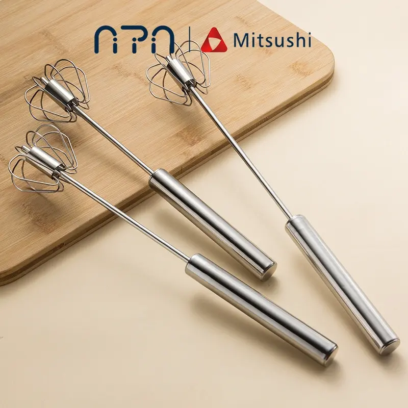Nipiin Automatic Mixer Egg Beater Manual Self Turning Stainless Steel Whisk Hand Blender Mixer